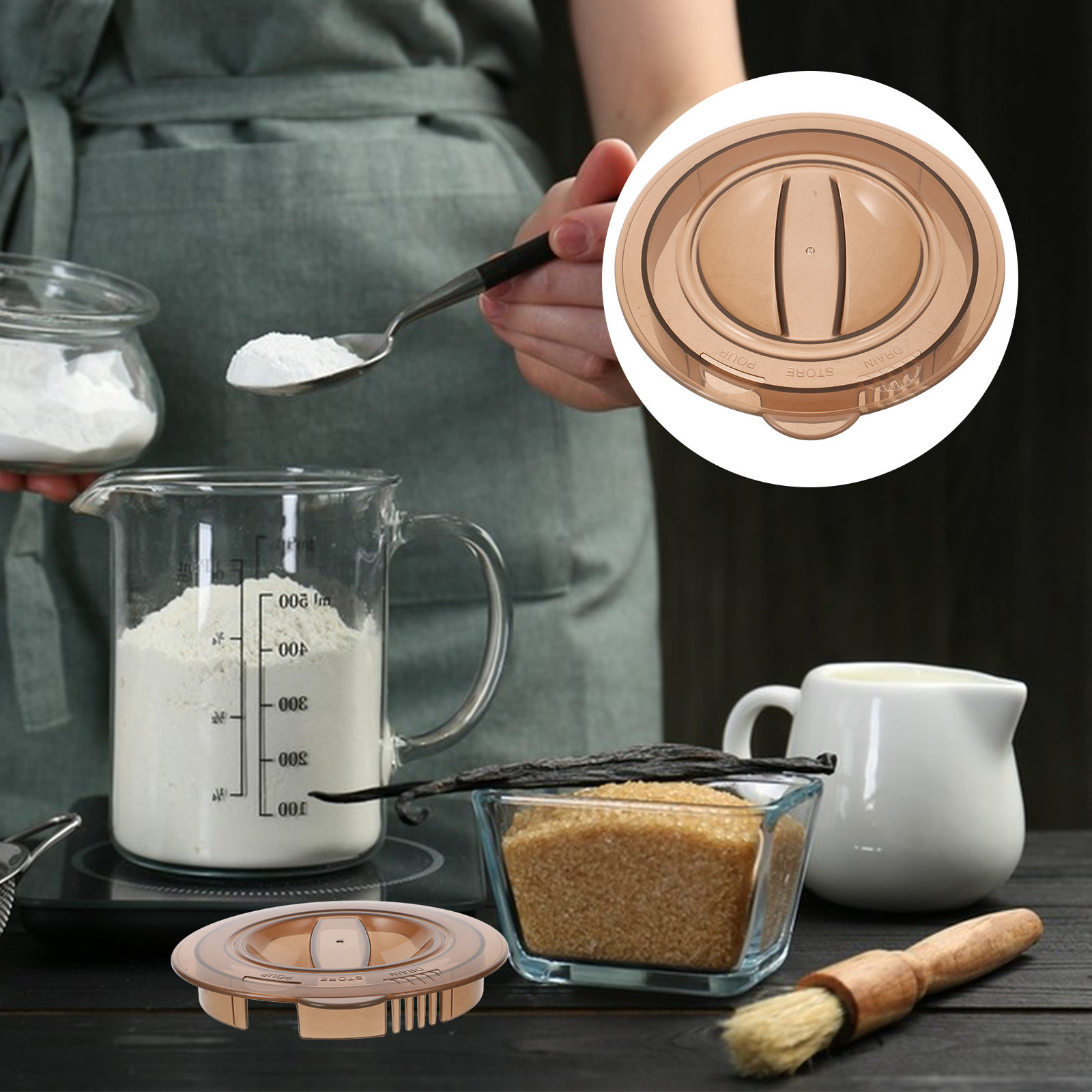 Kitchen Baking Soda - Measuring Glass Cup Plastic Lid Replacement