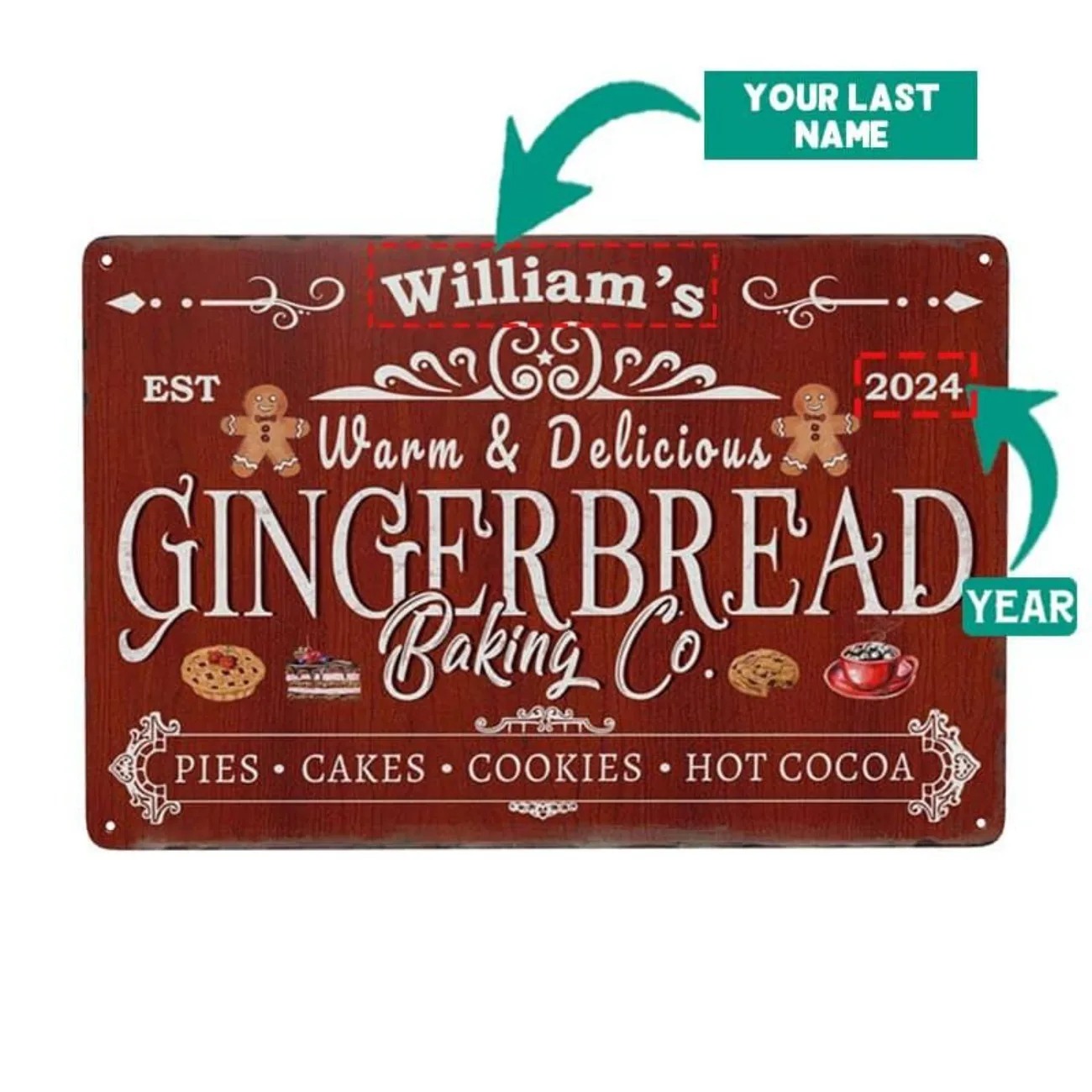 Kitchen Baking - 1pc Personalized Gingerbread Baking Co. Aluminum