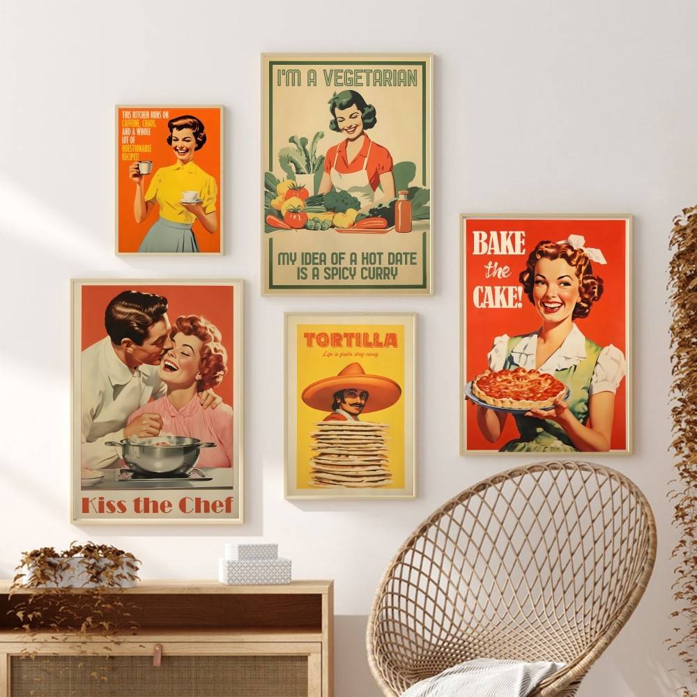 Kitchen Baking Quotes - Retro Kitchen Quote Paper Poster 50s