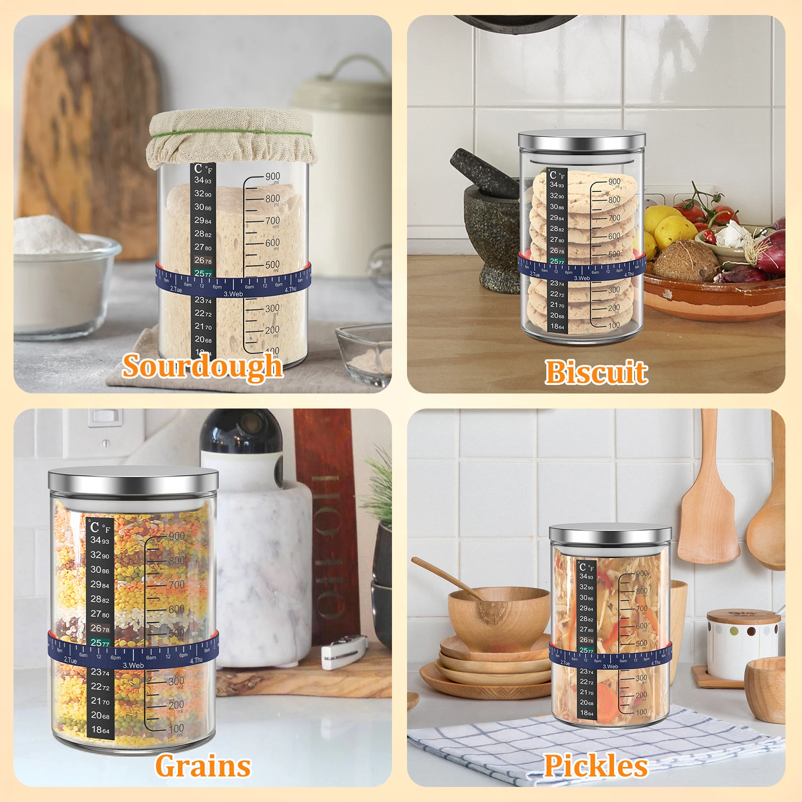 900ml Sourdough Starter Jar Cl - Kitchen Baking Soda ulasan dan harga